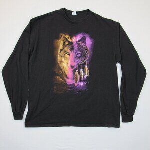 Delta Pro Weight Men's Size XL Shirt Black Long Sleeve Wolf Graphic Print